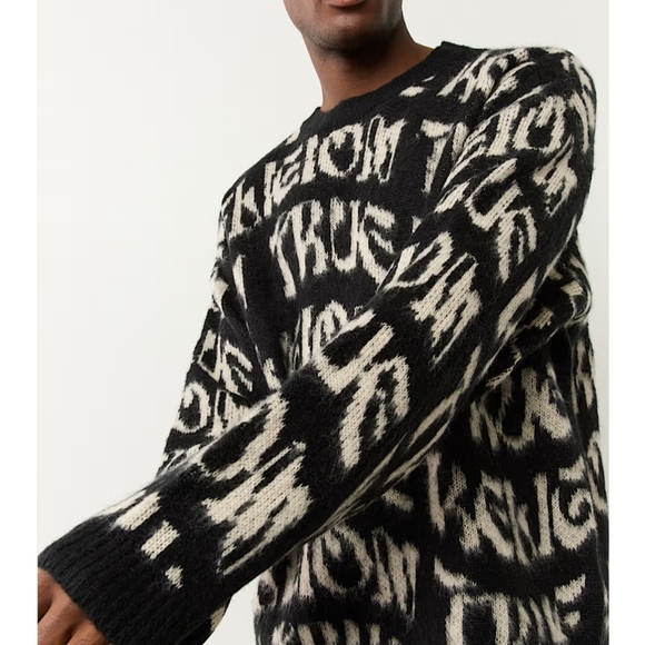 True Religion Monogram Fuzzy Sweater Size Large